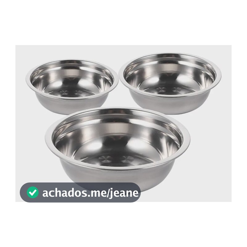 Kit 3 Tigelas Bowl Bacia Multiuso Aço Inox 14cm 20cm E 26cm Inox