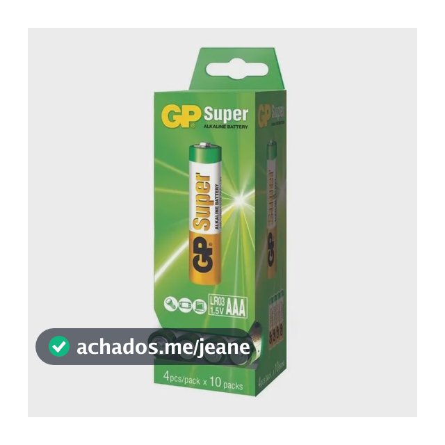 Pilha Alcalina GP AAA, Pack Com 40 Unidades Para Energia Duradoura