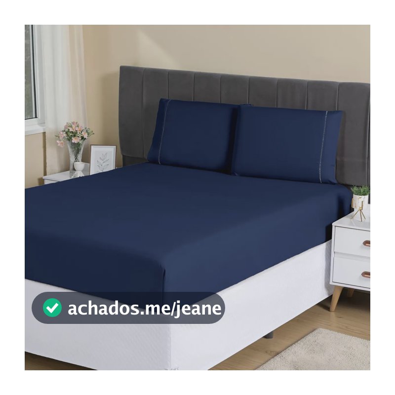 Jogo Lençol Casal 3pç 400 Fios Hipercal Conforto Macio Cor Azul-marinho Desenho do tecido Liso