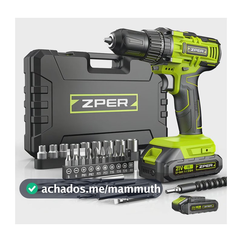 Furadeira de Impacto ZPER 21V 17000 BPM 2 Baterias Li-ion Verde